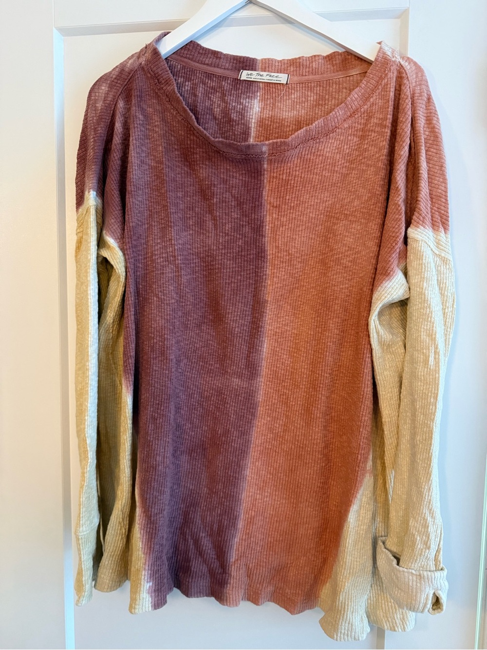 We The Free Colorblock Corded Long Sleeve Top - Rust, Mauve & Cream